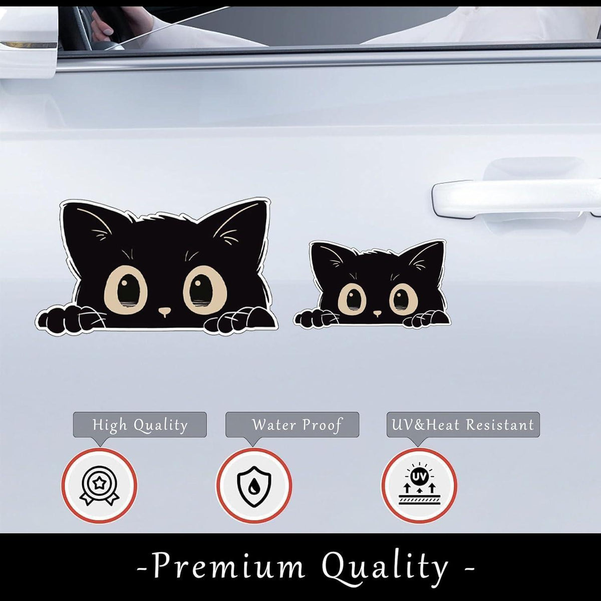 Schwarzer Katzen-Autoaufkleber – Neugierige Katze für Auto & Laptop