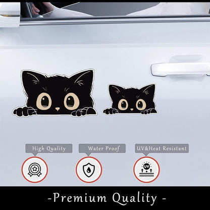 Schwarzer Katzen-Autoaufkleber – Neugierige Katze für Auto & Laptop