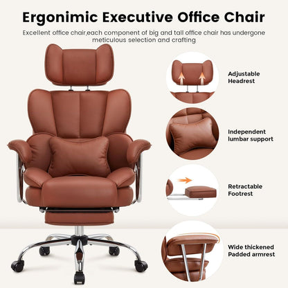 Ergonomischer Bürostuhl mit Fußstütze & Lendenwirbelstütze (Braun)