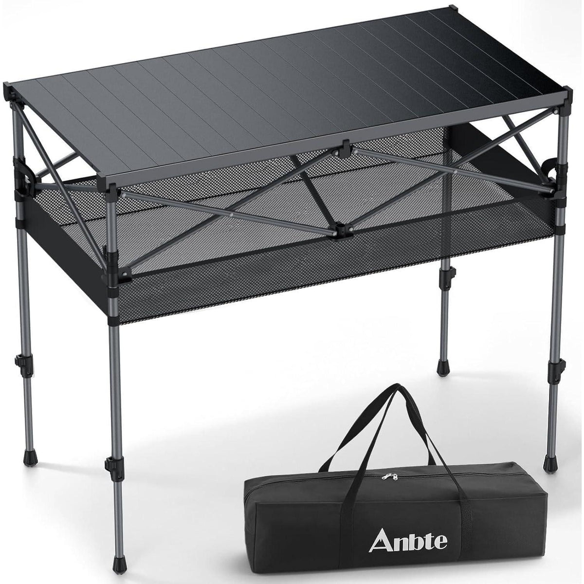 Aluminium Campingtisch aufrollbar, 2 Höhen, 120kg belastbar, mit Netzkorb