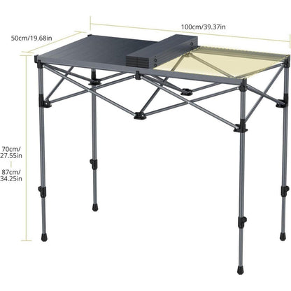 Aluminium Campingtisch aufrollbar, 2 Höhen, 120kg belastbar, mit Netzkorb