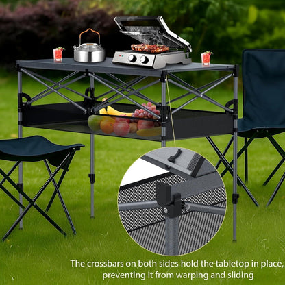 Aluminium Campingtisch aufrollbar, 2 Höhen, 120kg belastbar, mit Netzkorb