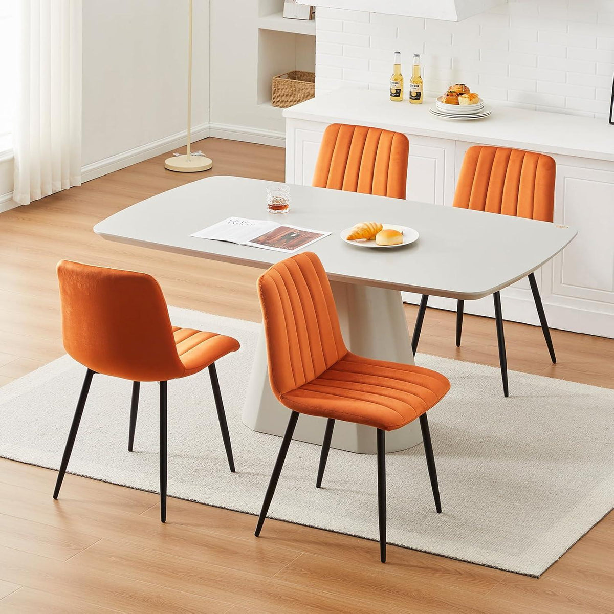 Samt Esszimmerstühle 2er Set – Gepolstert, Orange