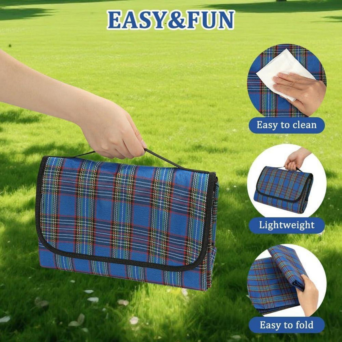 Wasserdichte Picknickdecke 150x200cm – Blau Streifen