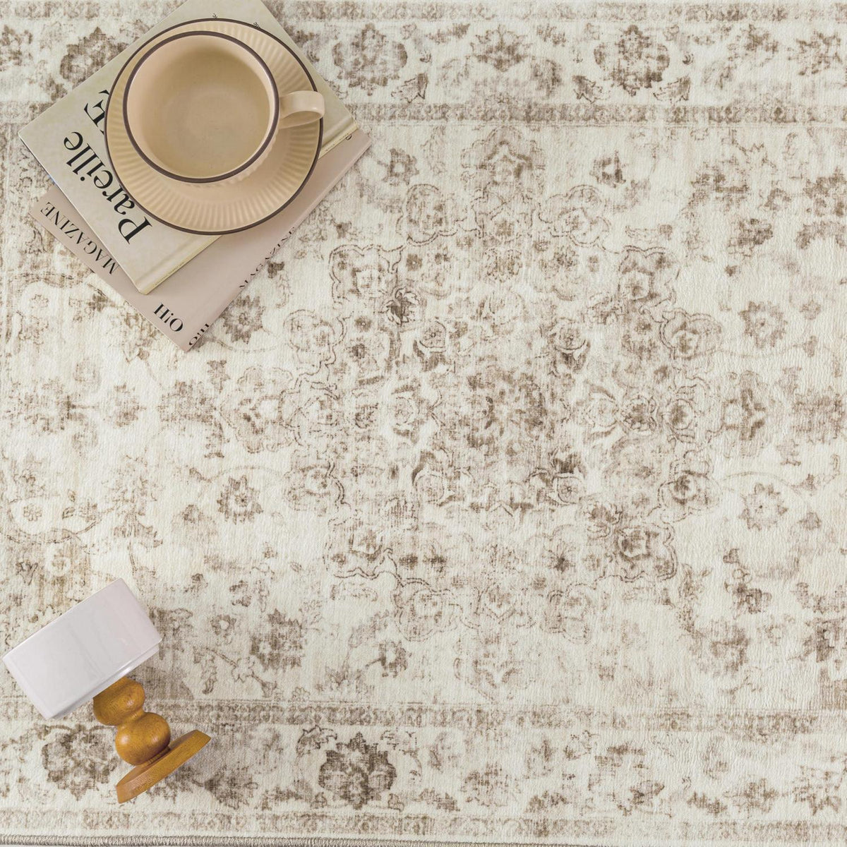 Vintage Teppich 300x400cm Beige – Waschbarer Wohnzimmerteppich