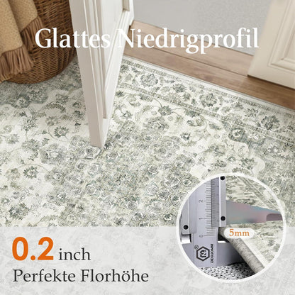 Vintage Teppich Grün 300x400cm - Waschbarer Wohnzimmerteppich