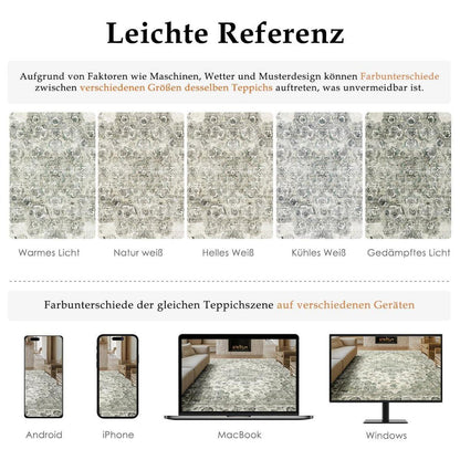 Vintage Teppich Grün 200x300cm - Waschbarer Wohnzimmerteppich