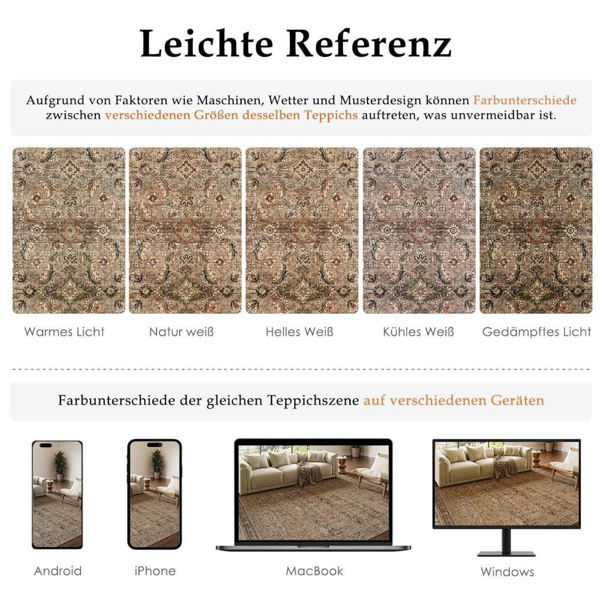 Vintage Teppich Braun/Bunt 300x400cm – Waschbarer Wohnzimmerteppich Retro