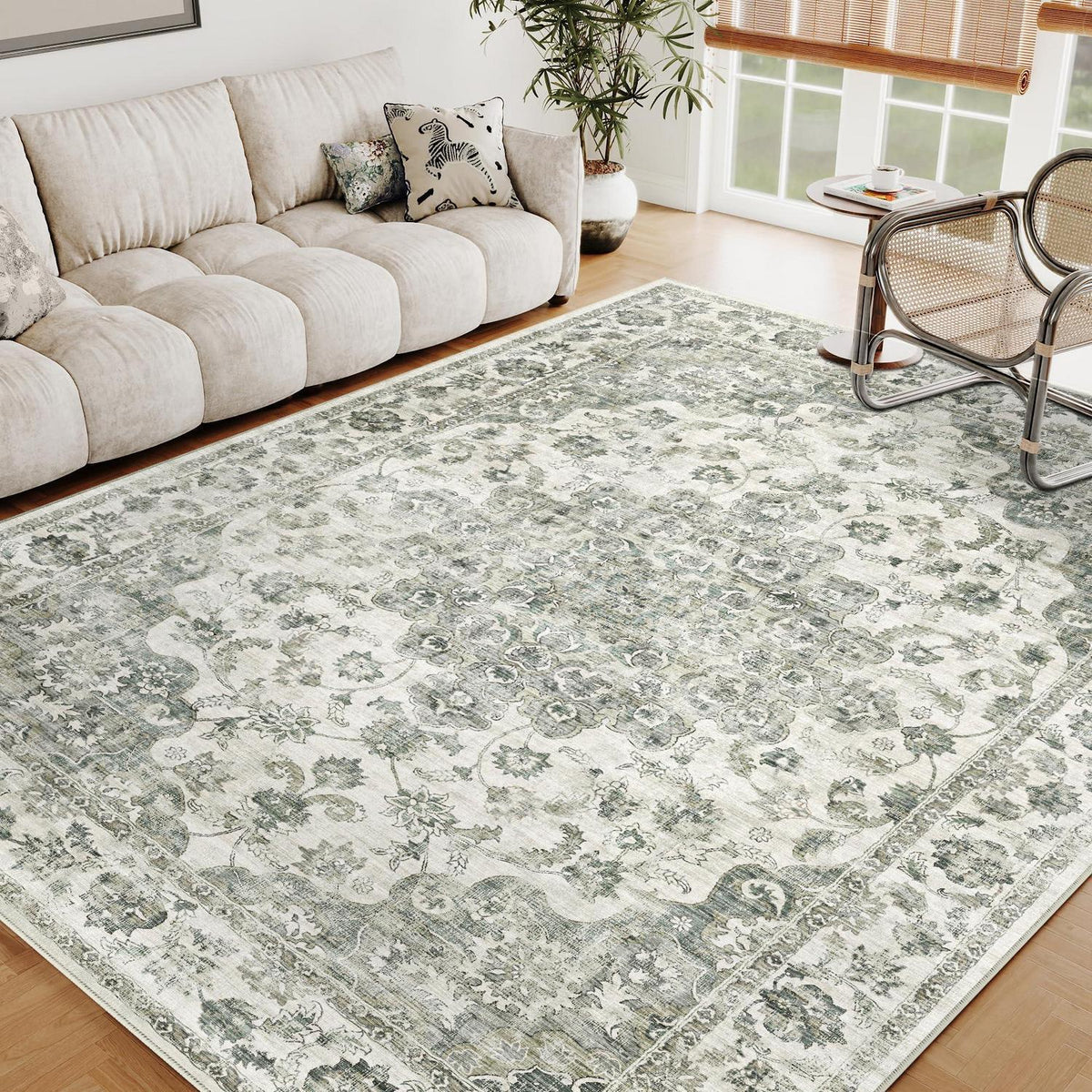 Vintage Teppich Grün 160x230cm - Waschbarer Wohnzimmerteppich