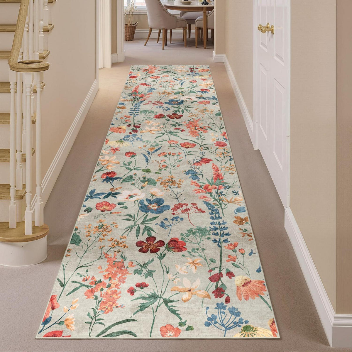 Läufer Flur Teppich 80x400cm Beige Waschbar – Rutschfest & Modern