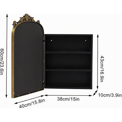 40x60cm Spiegelschrank Bad mit Stauraum & Resin-Blumen, Antik Gold