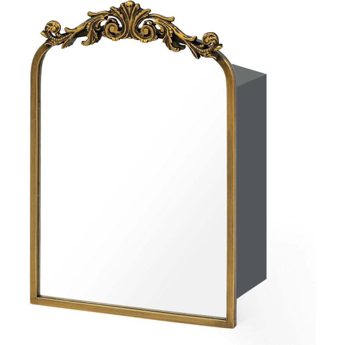 40x60cm Spiegelschrank Bad mit Stauraum & Resin-Blumen, Antik Gold