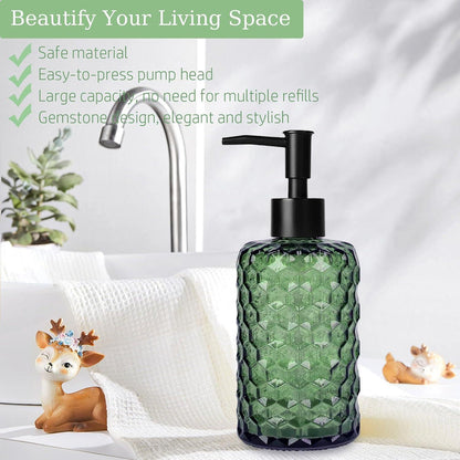 Glas Seifenspender 500ml Wabendesign – Grün mit Trichter