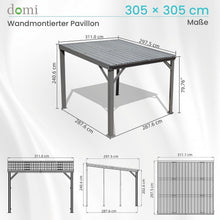 Wandpavillon 3x3m mit Entwässerung – Grau, Terrassenüberdachung