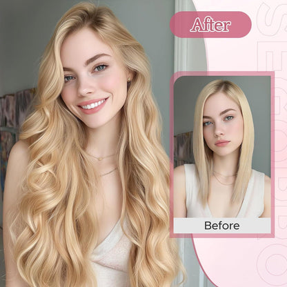 26 Zoll Clip-in Haarverlängerung Gerade Highlights Hellbraun & Blond