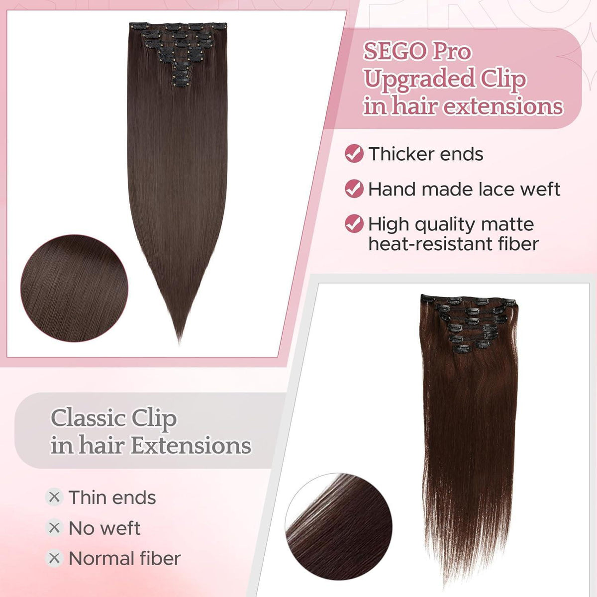 26 Zoll Clip-in Haarverlängerung Gerade Highlights Hellbraun & Blond