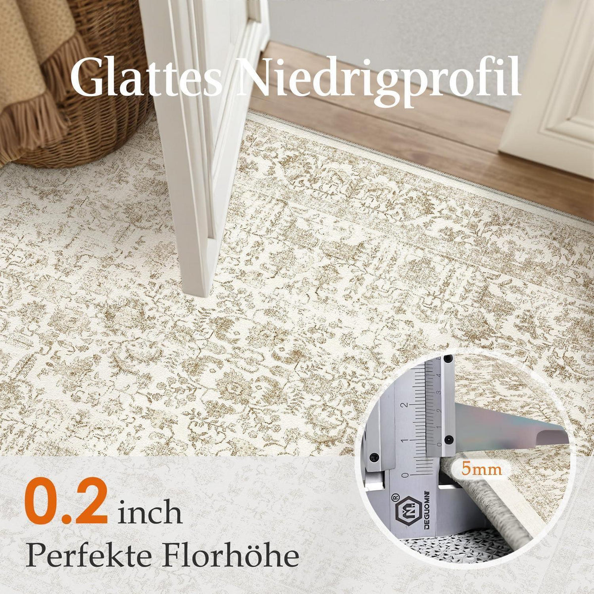 Vintage Teppich Hellbraun 300x400cm Waschbar – Wohnzimmerteppich