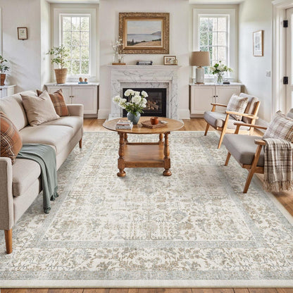 Vintage Teppich Taupe 300x400cm Waschbar Wohnzimmer Teppich
