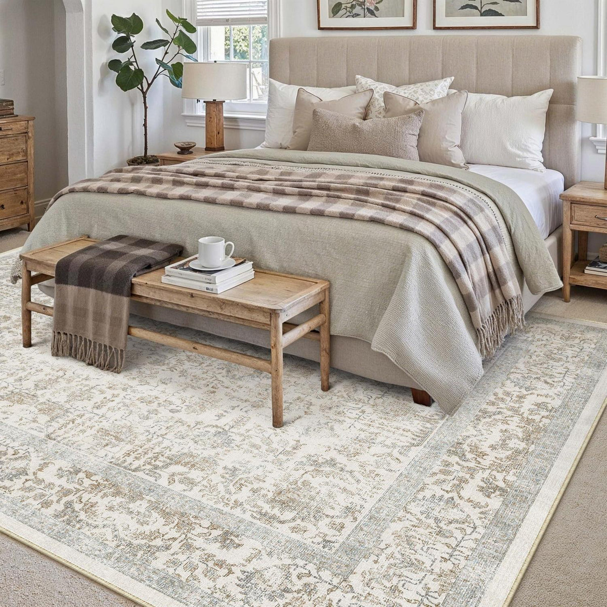 Vintage Teppich Taupe 300x400cm Waschbar Wohnzimmer Teppich