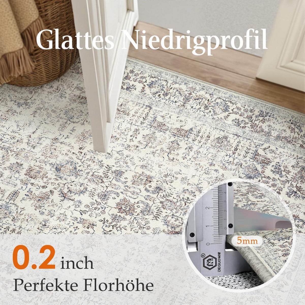Vintage Teppich Taupe 300x400cm Waschbar Wohnzimmer Teppich