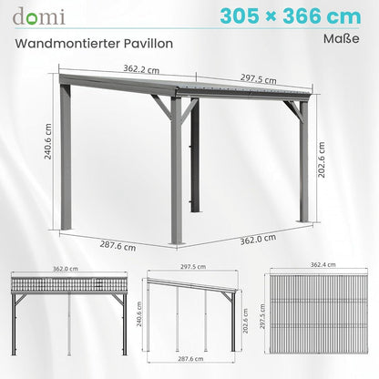Wandpavillon 3x3,6m – Terrassenüberdachung mit Entwässerung