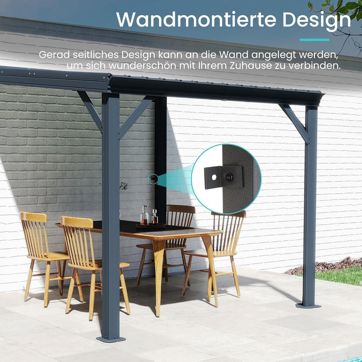 Wandpavillon 3x3,6m – Terrassenüberdachung mit Entwässerung