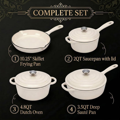 Gusseisen Kochgeschirr Set 4-teilig, Emailliert & Ofenfest