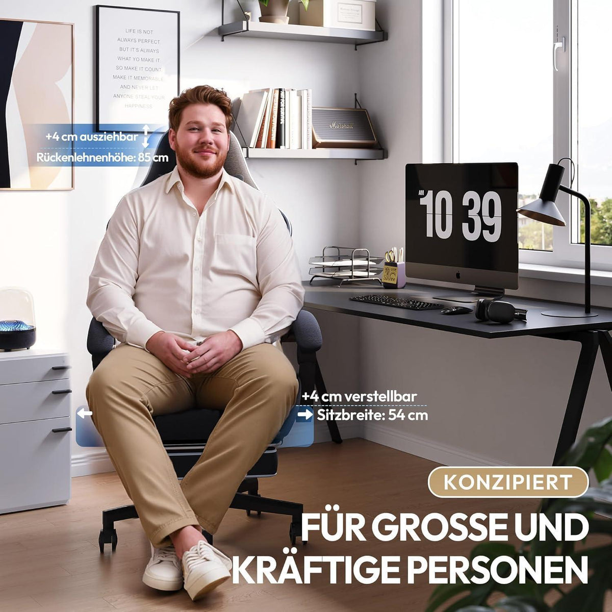 Gaming Stuhl mit Fußstütze, atmungsaktiv, Übergröße