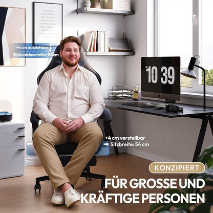 Gaming Stuhl mit Fußstütze, atmungsaktiv, Übergröße