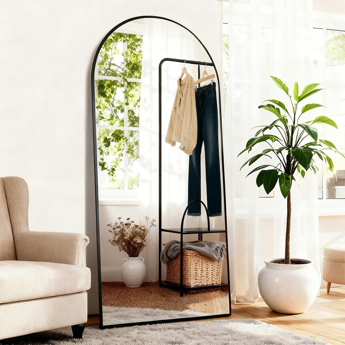 Ganzkörperspiegel Bogenförmig 165x60cm – Stand- & Wandspiegel Schwarz