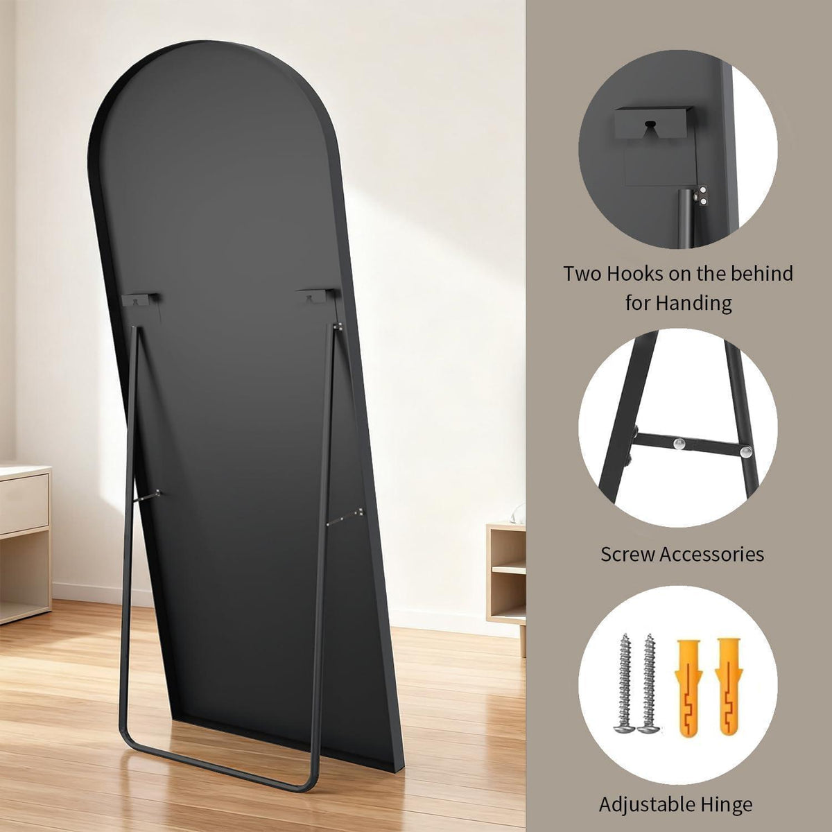 Ganzkörperspiegel Bogenförmig 165x60cm – Stand- & Wandspiegel Schwarz