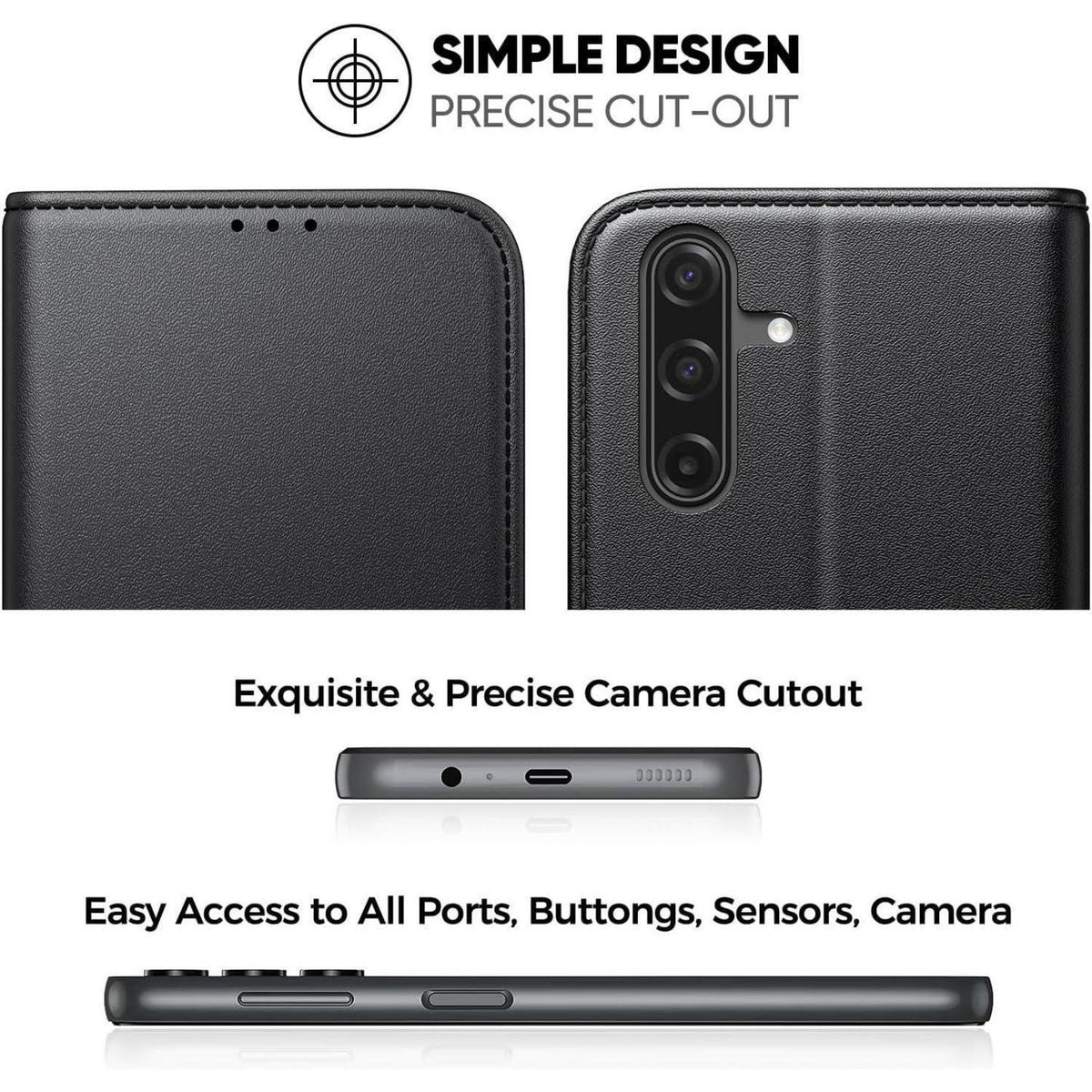 Samsung Galaxy A17 5G Hülle mit Panzerglas, Klapphülle Schwarz in Lederoptik