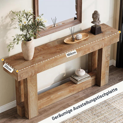Langer Konsolentisch 160cm – Flurtisch mit Stauraum, Eiche