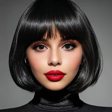 Bob Perücke Damen Schwarz Glatt mit Pony – 12 Zoll Synthetik