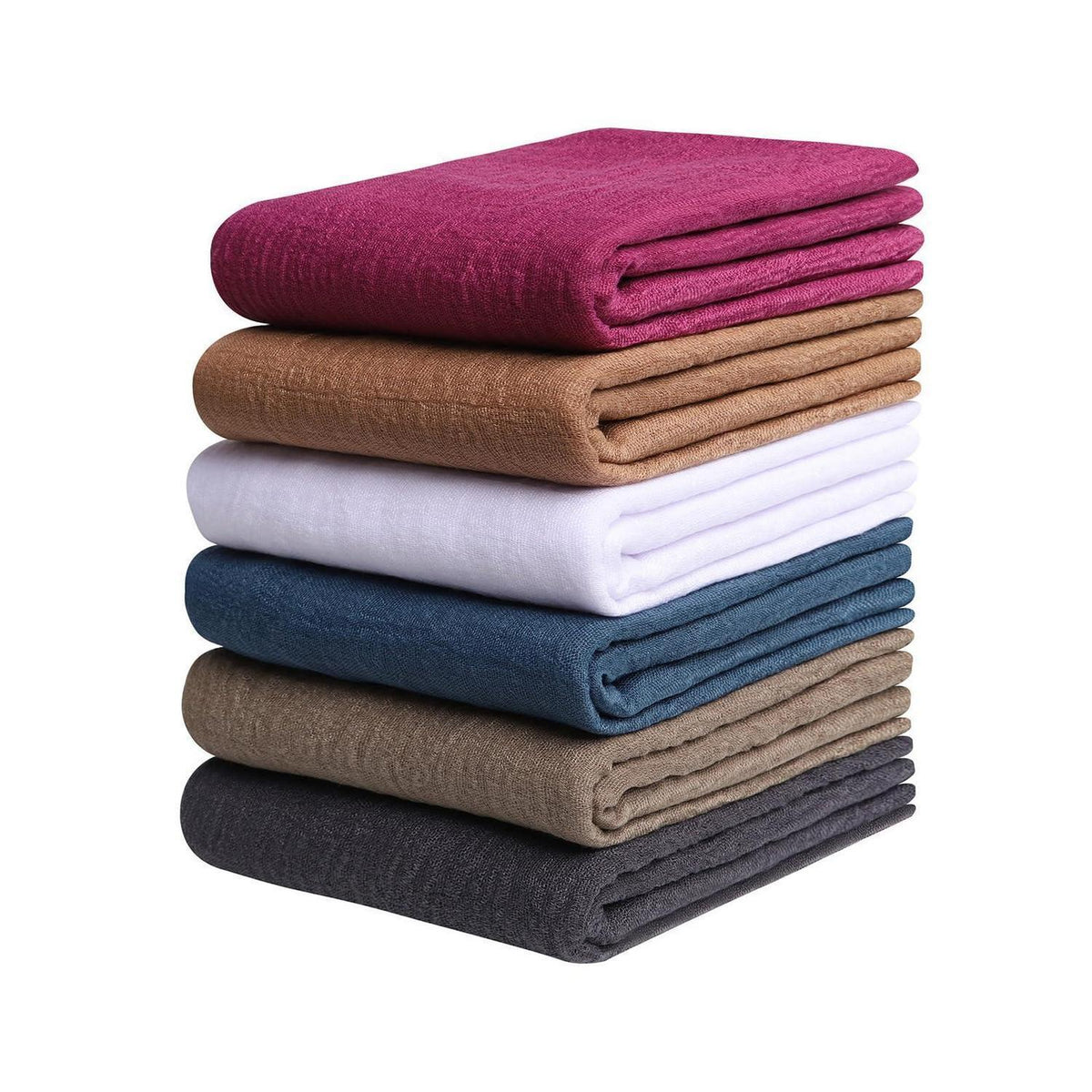 Damen Schal 6er Set Baumwoll-Leinen Musselin Kopftuch Hijab