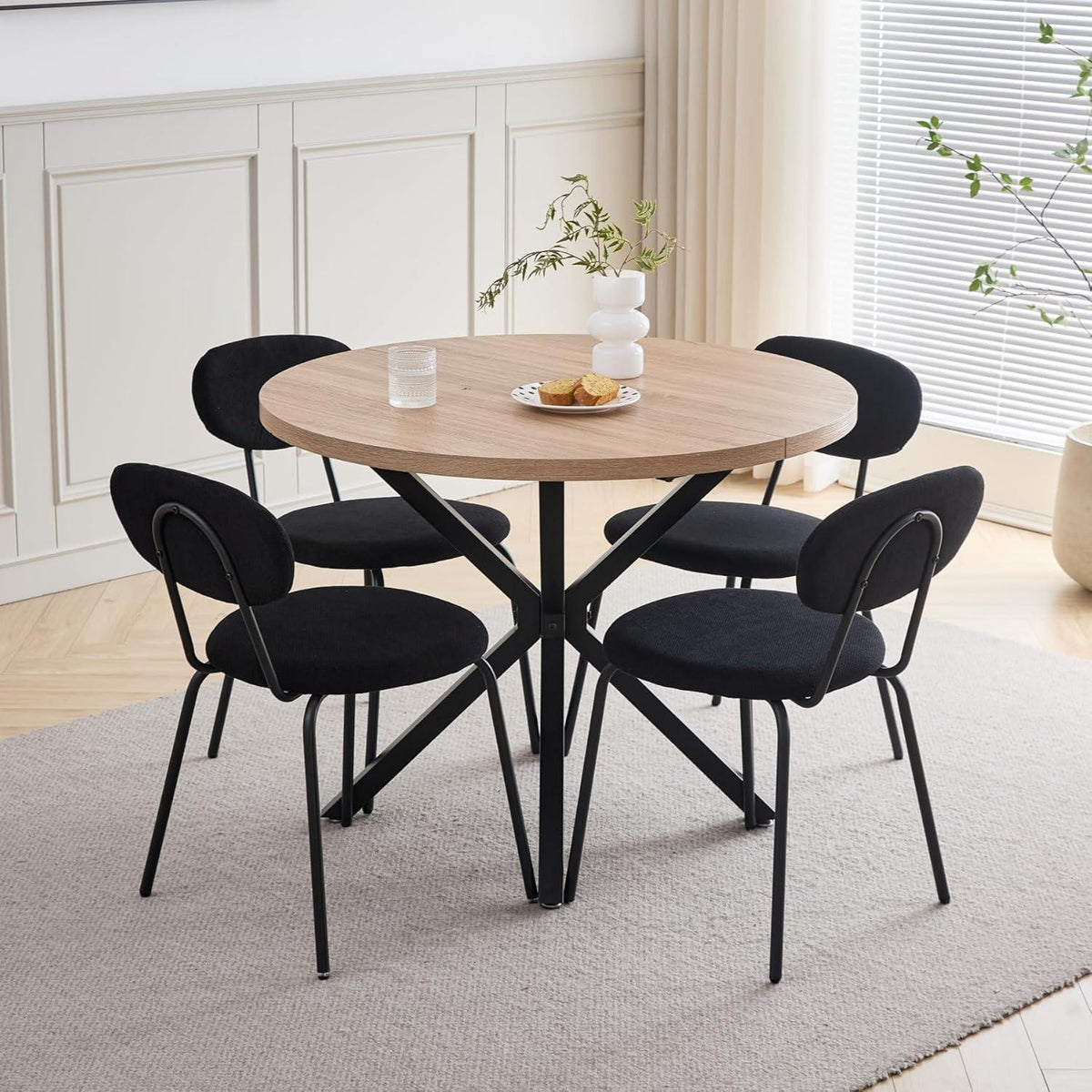 Runder Esstisch Set 100cm Holz + 4 Stapelbare Stühle