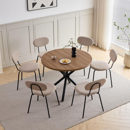 Runder Esstisch Set (100cm) mit 6 Stapelstühlen Dunkel/Khaki
