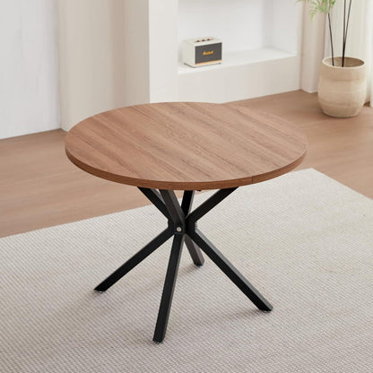 Runder Esstisch Set (100cm) mit 6 Stapelstühlen Dunkel/Khaki