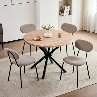 Runder Esstisch Set 100cm Holz + 4 Stapelbare Stühle Hell/Khaki