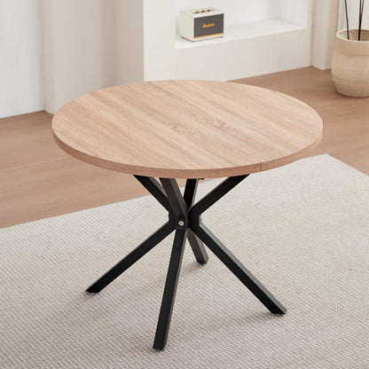 Runder Esstisch Set 100cm Holz + 4 Stapelbare Stühle Hell/Khaki