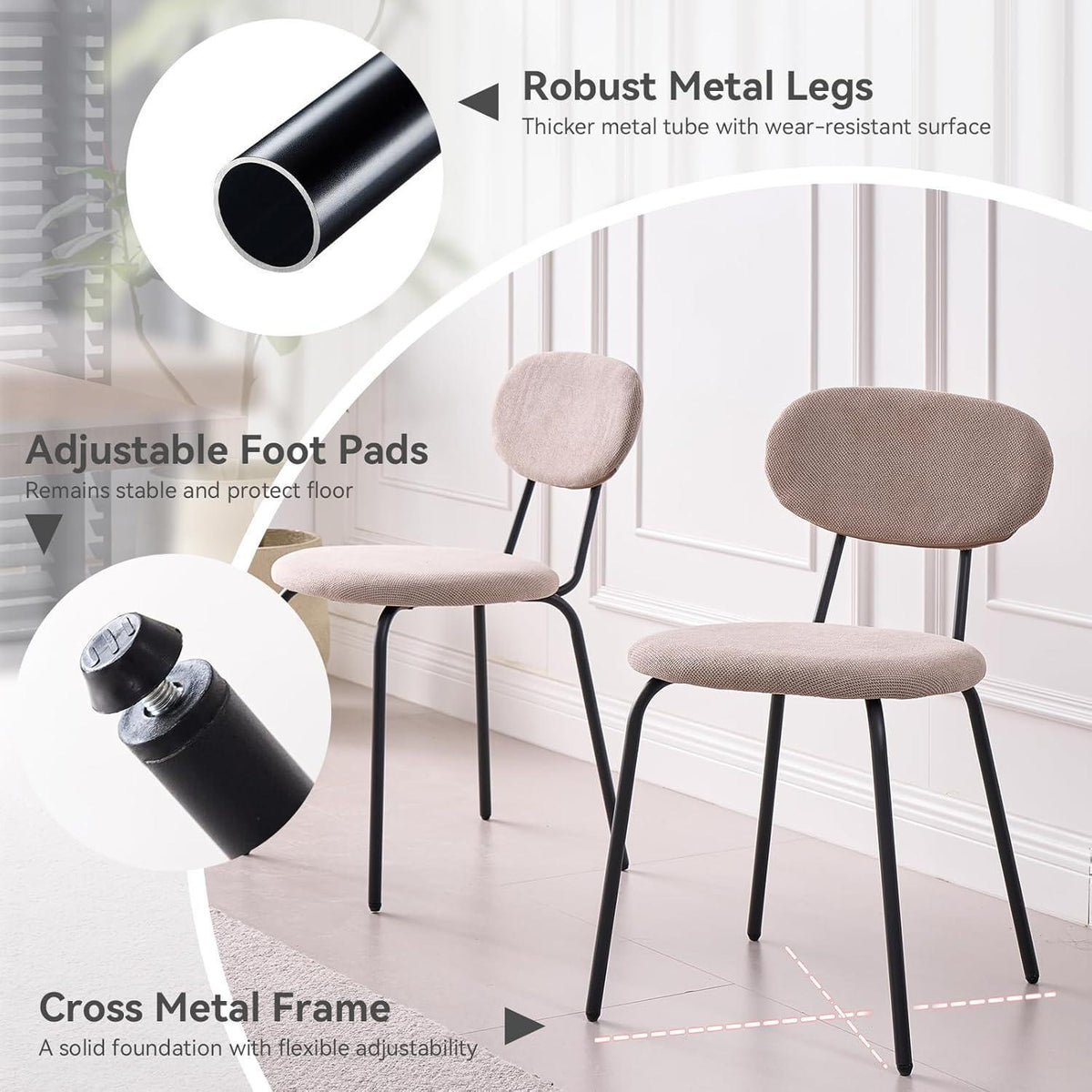 Runder Esstisch Set (100cm) mit 4 Stapelstühlen Dunkel/Khaki