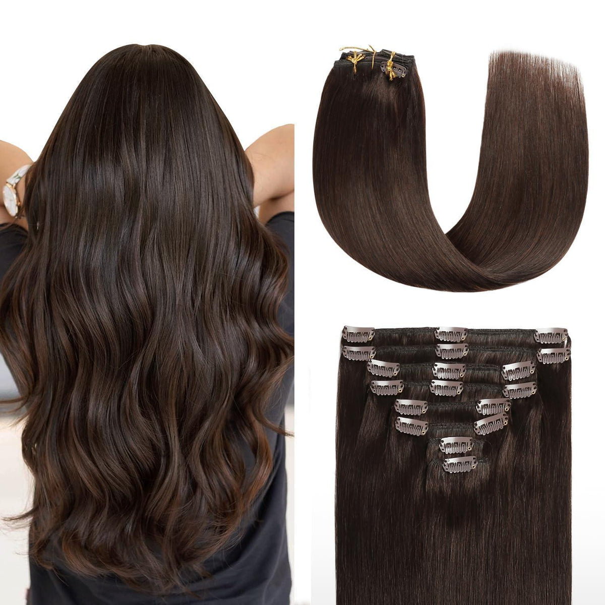 Clip-In Echthaarverlängerung Dunkelbraun 55cm - 120g