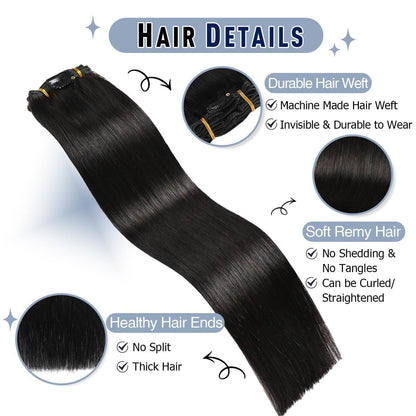 Echthaar Clip-Ins Schwarz – Haarverlängerung 30cm