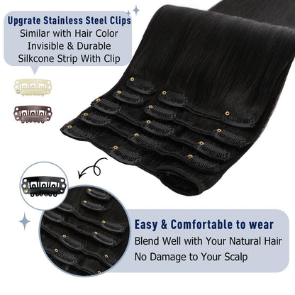 Echthaar Clip-Ins Schwarz – Haarverlängerung 30cm