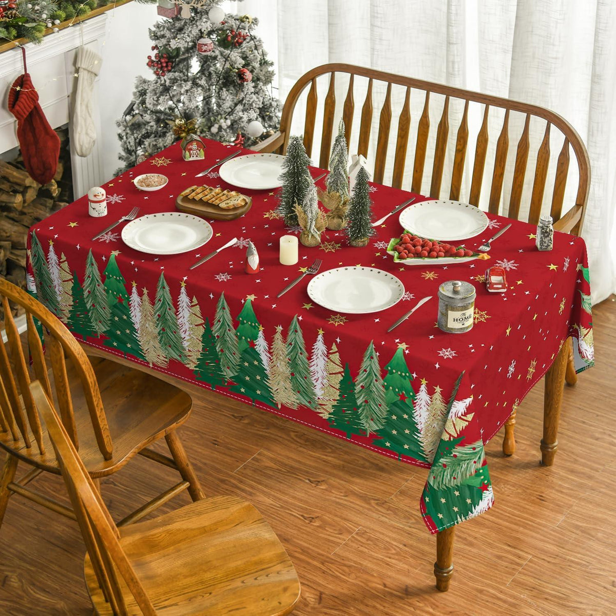 Weihnachts Tischdecke Rot Schneeflocken 140x110 cm