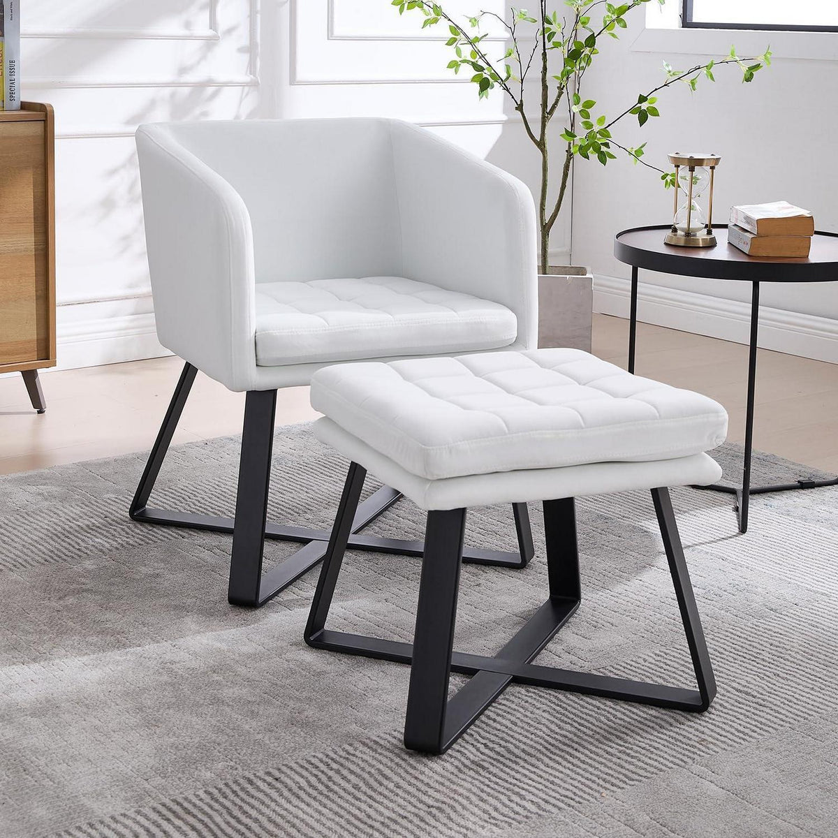 Loungesessel mit Ottomane – Beiger Samt Relaxsessel Modern