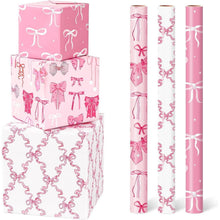 Rosa Geschenkpapier mit Schleife – 3 Rollen für Mädchen