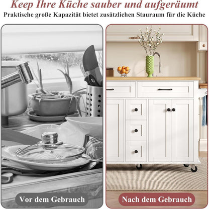 Klappbarer Küchenwagen mit Arbeitsplatte & Stauraum (Weiß)