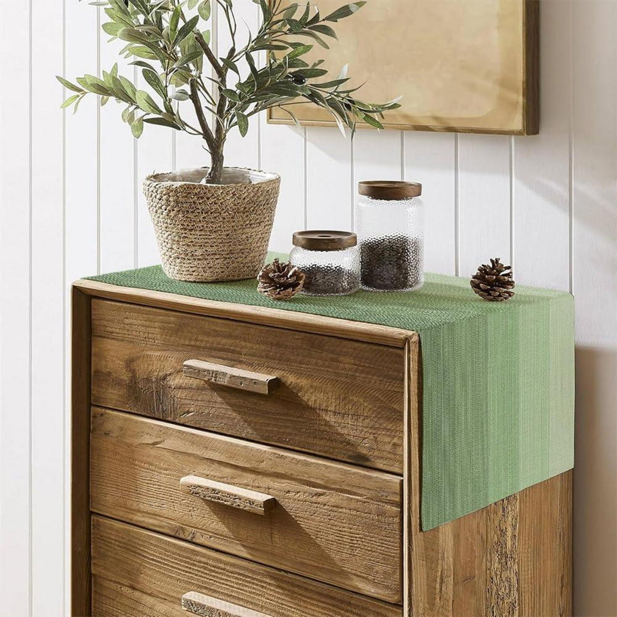 Tischläufer abwaschbar 40x140 cm Leinen Boho Eukalyptus Grün