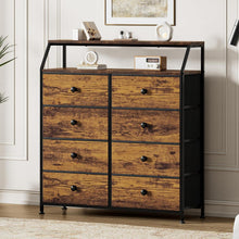 Kommode 8 Schubladen Vintagebraun mit Regal & Holzplatten